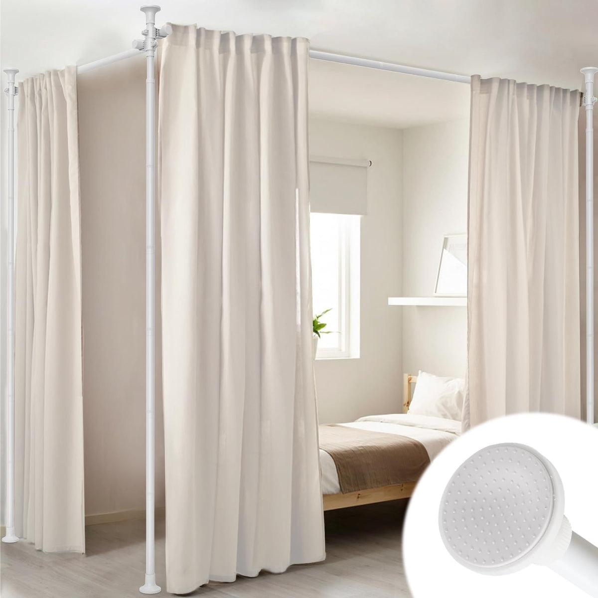 Floor to Ceiling Tension Curtain Rod No Drilling Room Divider 4-10FT Height 28-114 Inch Width Adjustable Heavy Duty for Space Partition Studio Apartment Bedroom Black