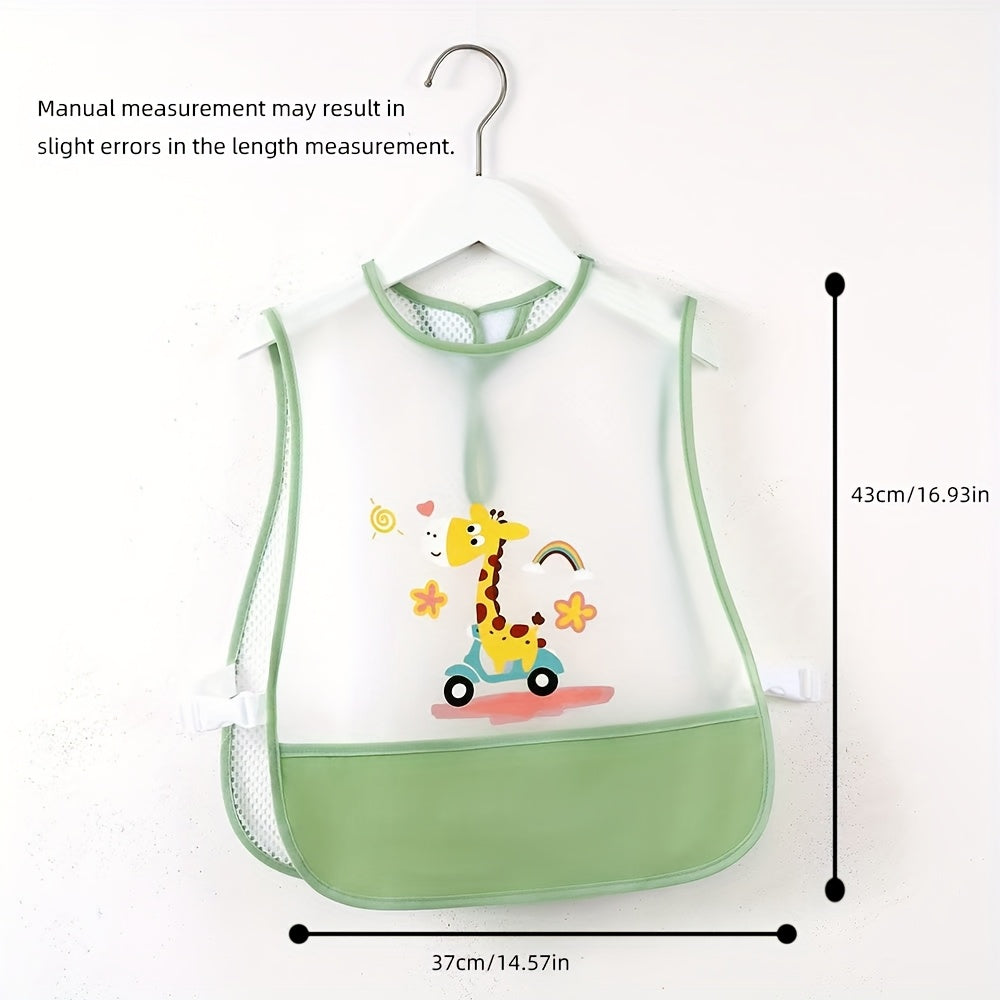 Toddler Feeding Bib with Extra-Large Catch Pocket, Adjustable Long Suspender Mealtime Bib for Kids Ages 1-4, Reusable Easy-Clean Preschool Mealtime Protector for Boys & Girls