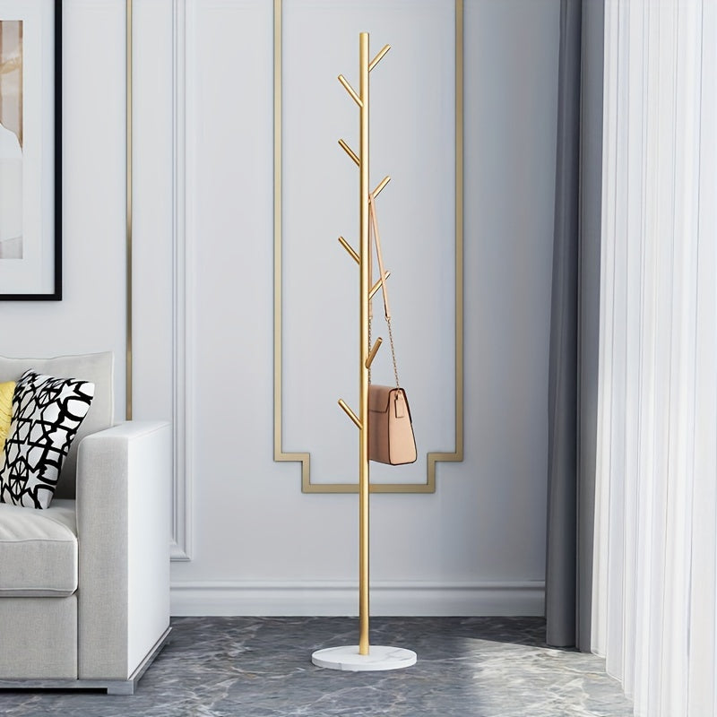 Clothes Rack Floor Standing Minimalist Marble Base Garment Rack Vertical Single Hook Coat Hanger Modern Bedroom Storage Shelf Golden Stand