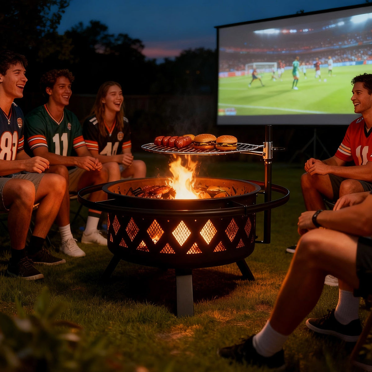 Steel Fire Pit with Grill – Multi-Use Fire Bowl for BBQ, Camping & Picnic, Charcoal & Wood Burning Outdoor Patio Heater, Garden & Backyard Fire Bowl, Black – Nova Mart