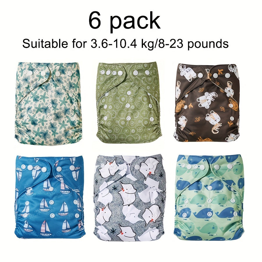 6-Piece Washable Baby Cloth Diaper Set, Adjustable One-Size Reusable Cloth Diapers Fits 8–23 lbs, Boy Series Girl Series & Neutral, Eco-Friendly Christmas & Holiday Gift