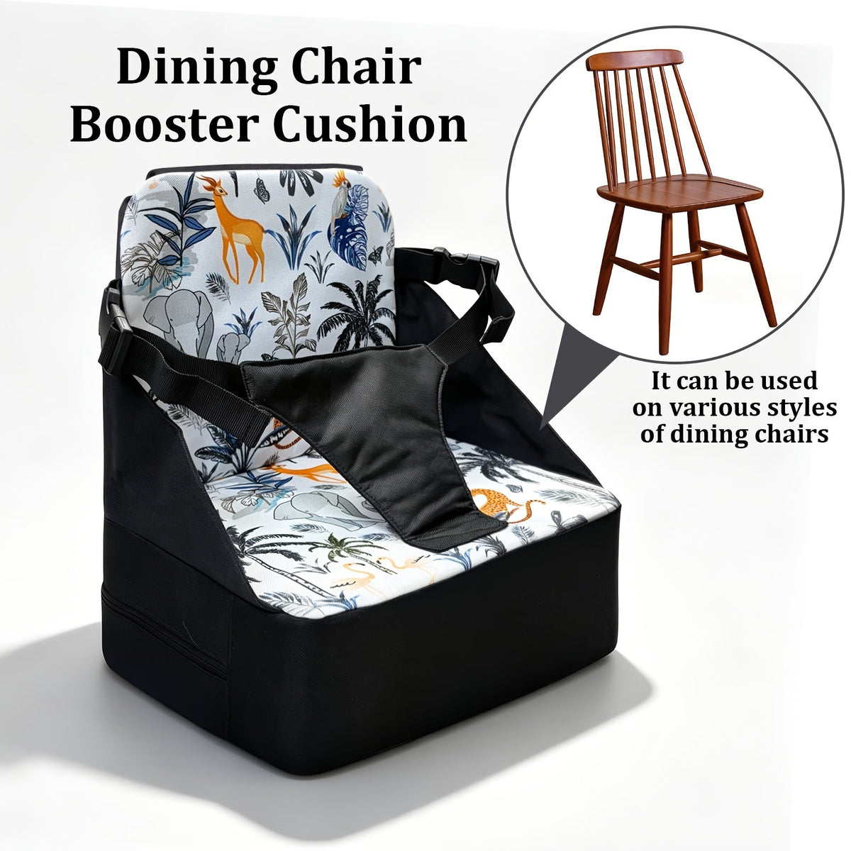 Portable Foldable Baby Booster Seat with Non-Slip Mat, Convenient Carry-Along Booster Seat for Kitchen & Dining Chairs, for Boys & Girls Ages 0-3, Christmas Bunny, Space Cruise & Colored Flowers