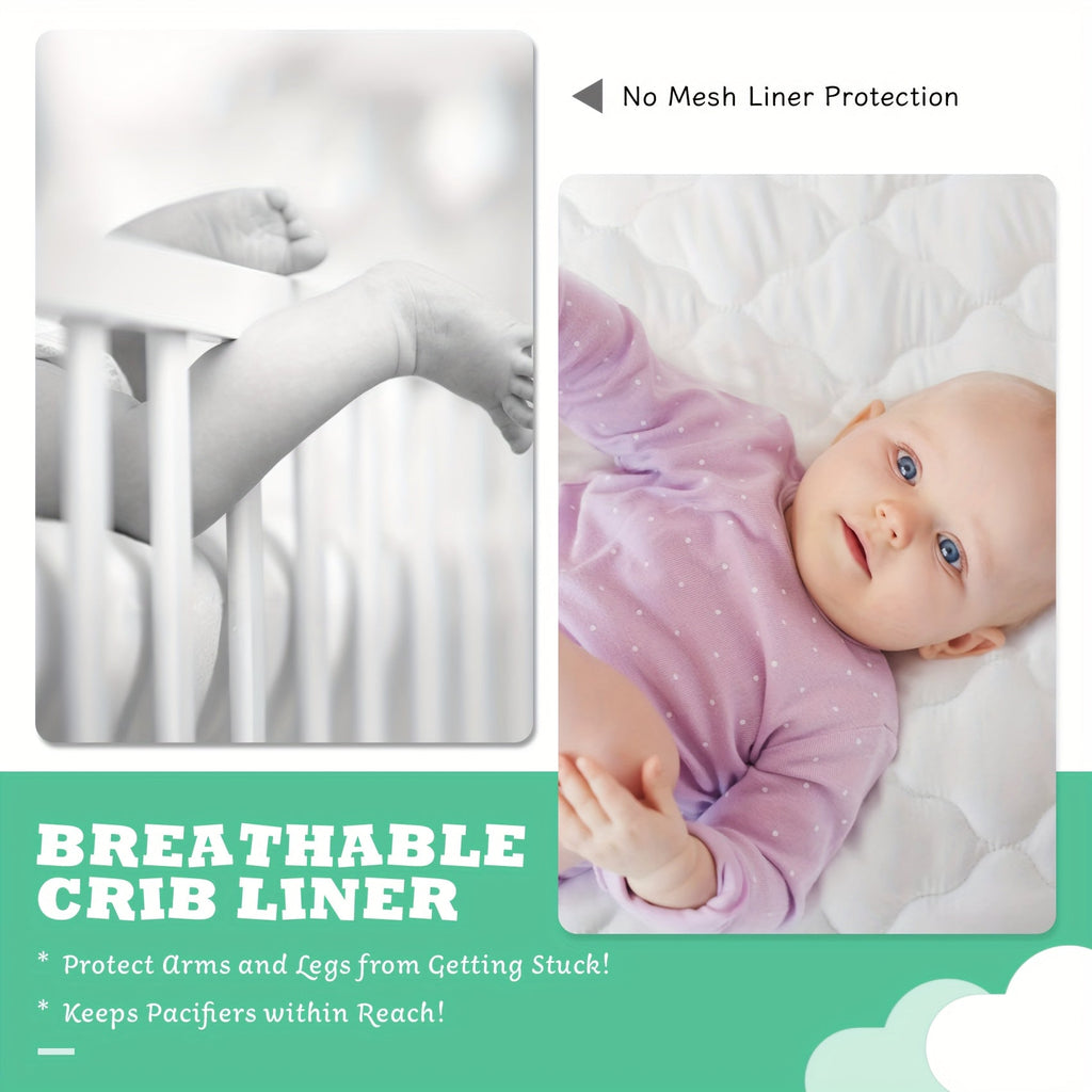 Breathable Crib Mesh Liner, 3mm Single-Layer Breathable Mesh Crib Bumper Liner that Protects Baby Legs & Arms, Fits 3- or 4-Sided Full-Size Cribs, Safe & Compliant, White Grey & Sakura Pink
