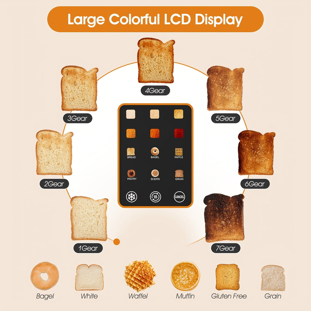 2-Slice Touchscreen Toaster with 1.5" Wide Slots - 6 Bread Types, 6 Shade Settings, 5 Toast Functions, Cancel & Defrost, for Bread English Muffins Bagels Croissants - Black