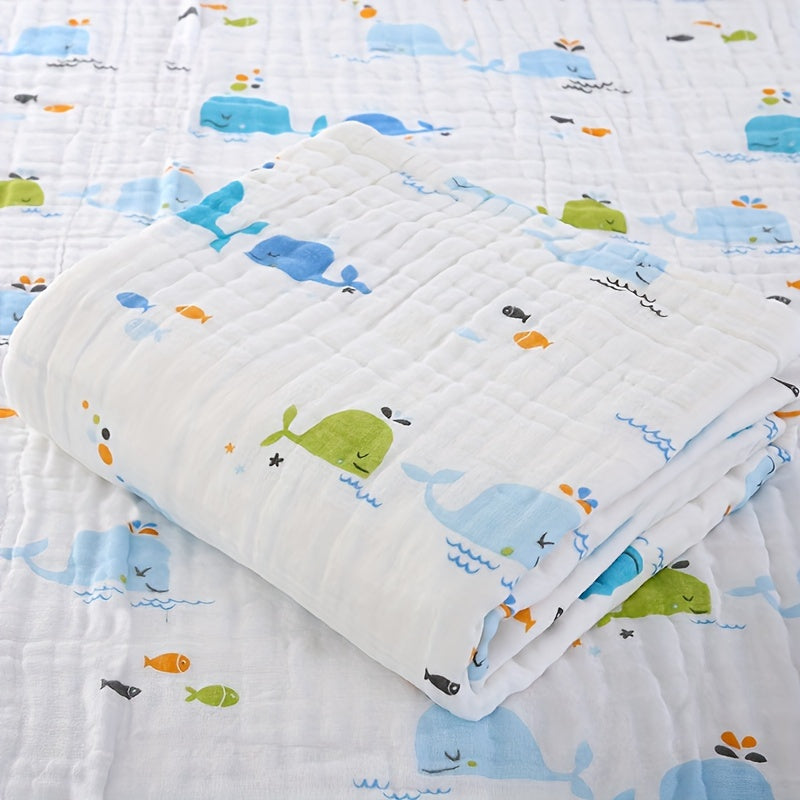 Baby Bath Towel Wrap for Newborns, Soft Absorbent 4-Layer Muslin Gauze Cotton Hooded Bath Towel Blanket for Infants & Toddlers, Cute Print Baby Shower Gift for Boys & Girls