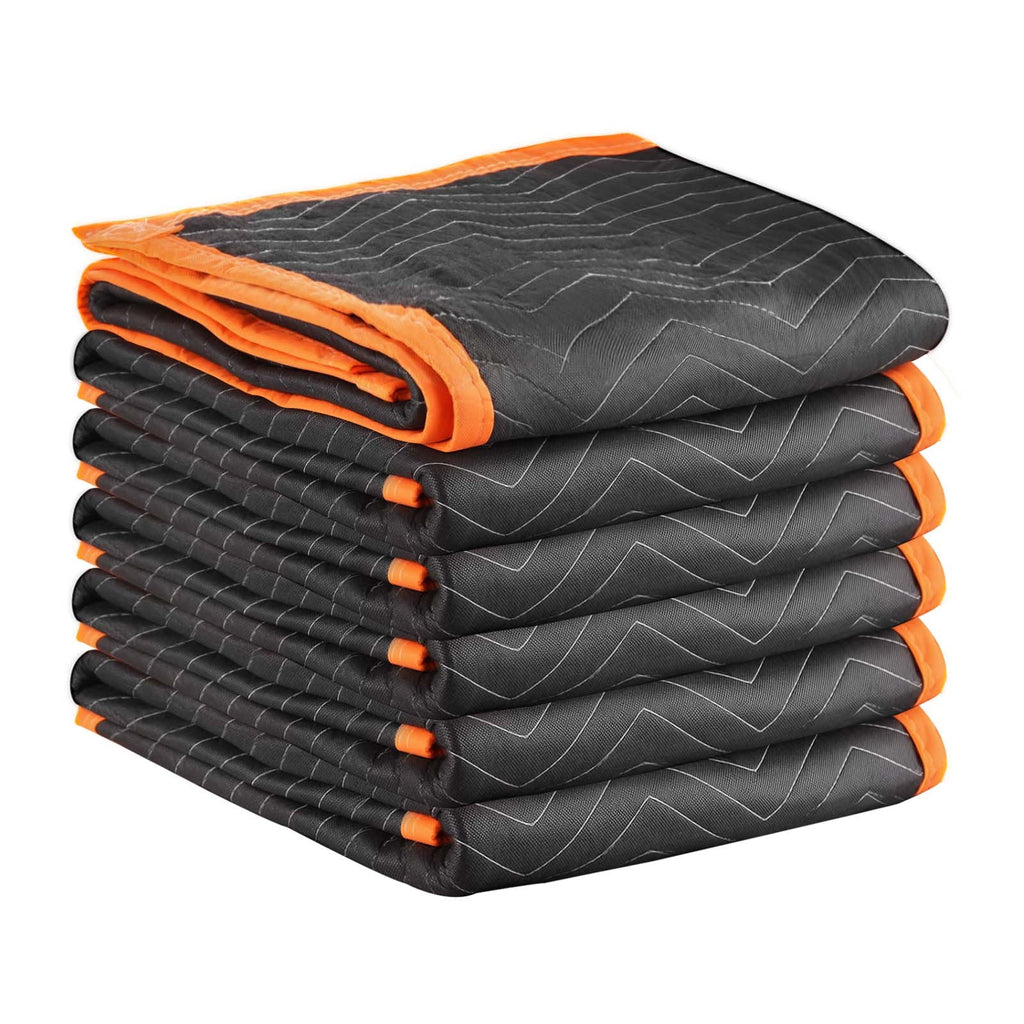 VEVOR Moving Blankets 6 or 12 Pack 72×40 In 32 Lb/Dz Cotton Fill Heavy Duty Nonwoven Double-Stitched Zigzag Quilted Packing Blankets with Elastic Straps for Furniture Shipping & Wrapping