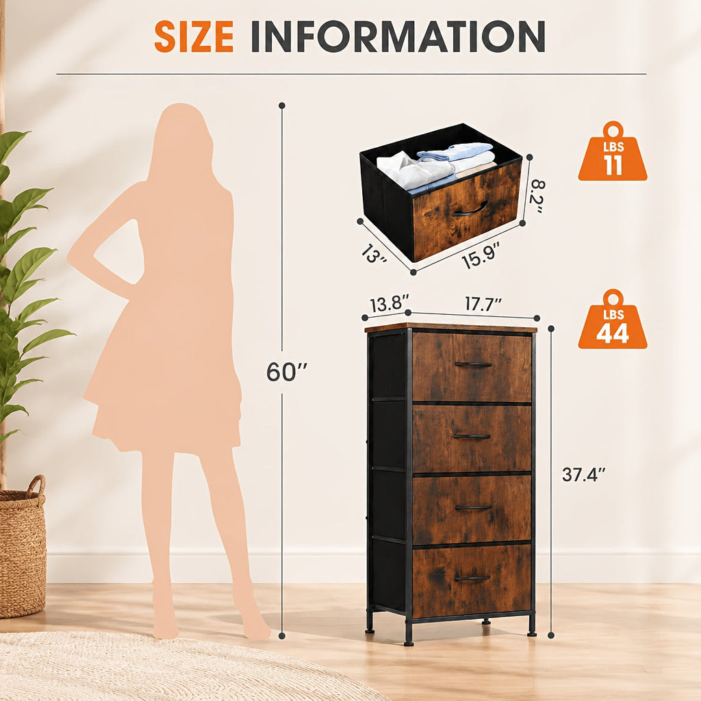 Fabric Drawer Storage Tower with Wooden Top - 4, 5, 7 & 8 Drawer Options - Wardrobe, Entryway & Living Room Organizer - Black, Gray, White & Brown