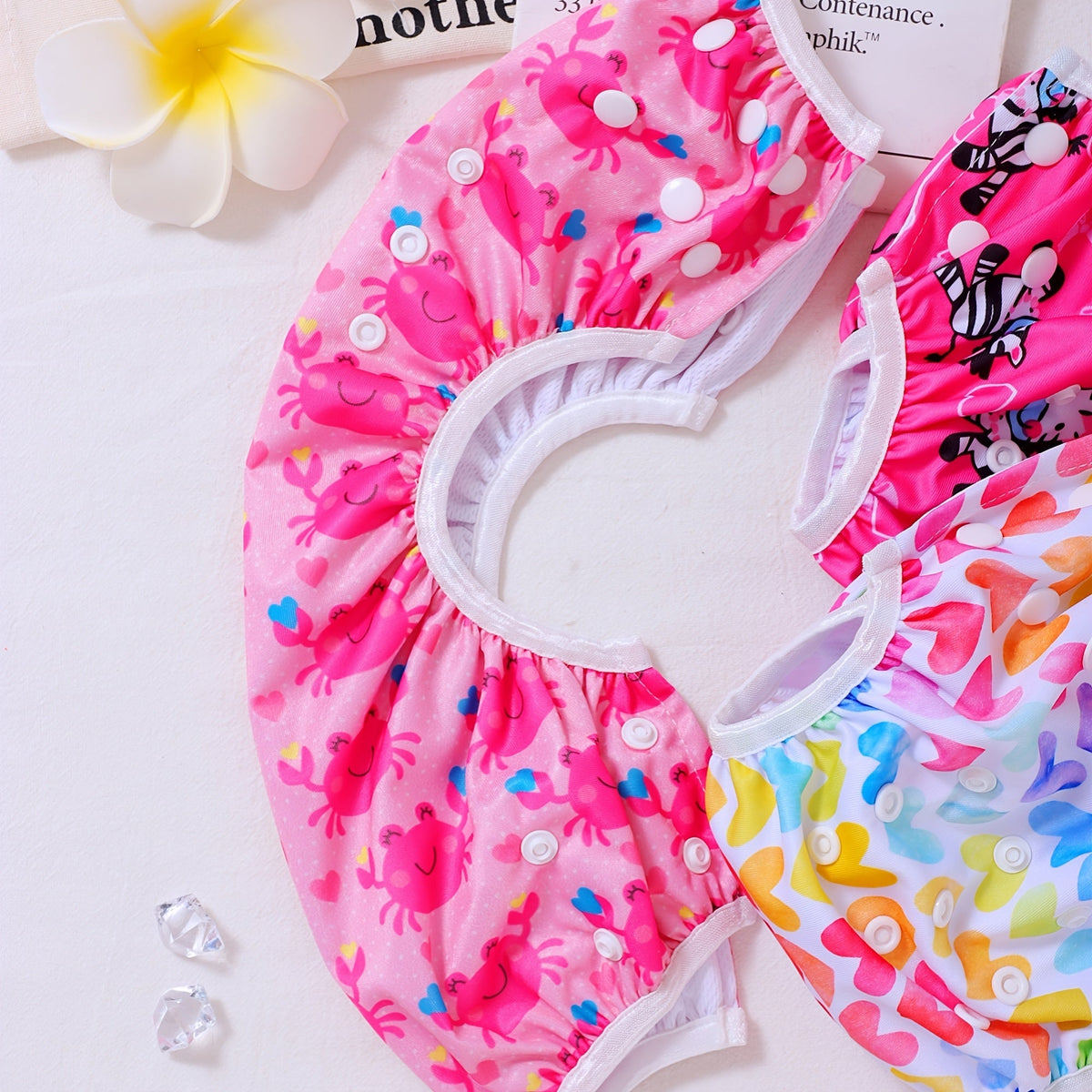 3-Pack Reusable Baby Swimming Diapers, Adjustable Snap One-Size Washable Swim Nappy Diapers for Baby Girls & Toddlers, Eco-Friendly Reusable Swim Diapers, Ideal Baby Shower & Christmas Gift