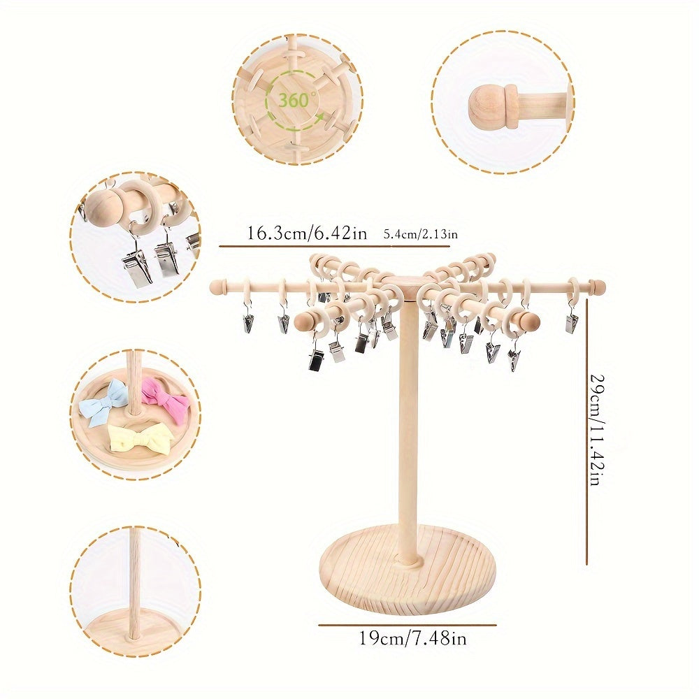 360° Rotatable Wooden Headband Holder & Hair Bow Organizer, Hair Accessory Storage Rack for Bedroom Dresser & Vanity, Burlywood, Christmas New Year Birthday Gift for Women & Girls