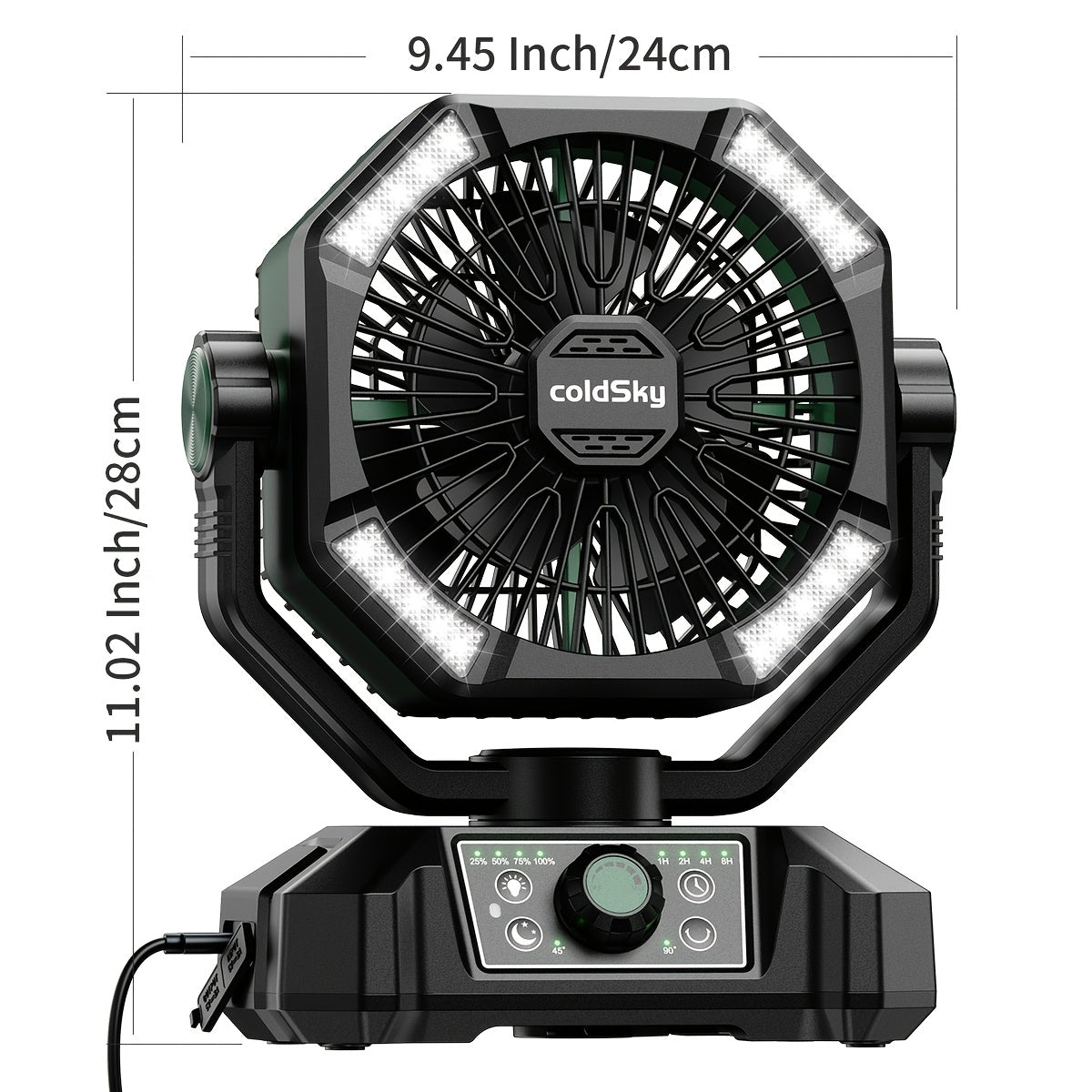 Portable Camping Fan with Remote Control - 8 Speeds, Dual Motor, Rechargeable Battery, Outdoor Fan for Camping Tent Yard Barbecue Beach - Orange Black & Green Black