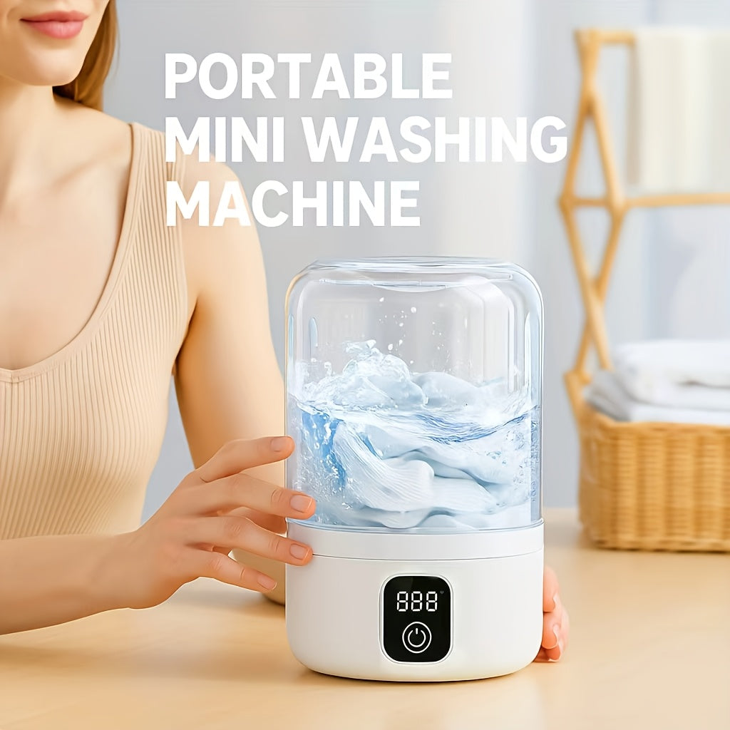 Mini Portable Washing Machine with 4000mAh Battery - USB Rechargeable Travel Laundry Washer for Underwear Bra Socks, LED Display, One-Touch Operation, Space-Saving Design for Dorm RV Camping