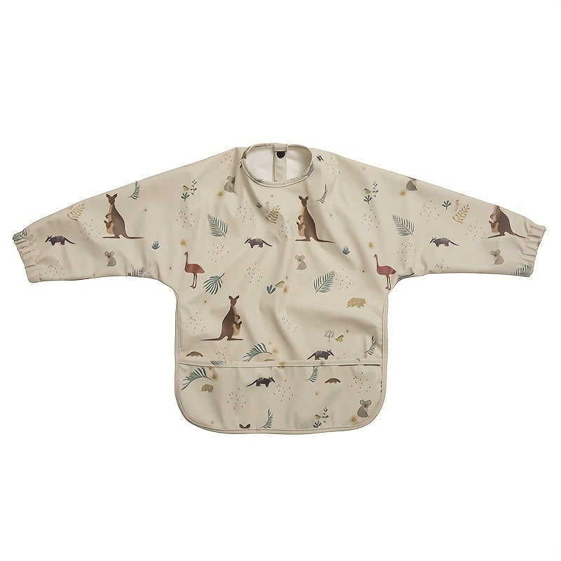 Baby Long-Sleeve Feeding Bib Smock for Boys & Girls, Waterproof Art Smock with Cute Prints for Infants & Toddlers Ages 6-36 Months, Reusable Mealtime & Painting Coverall