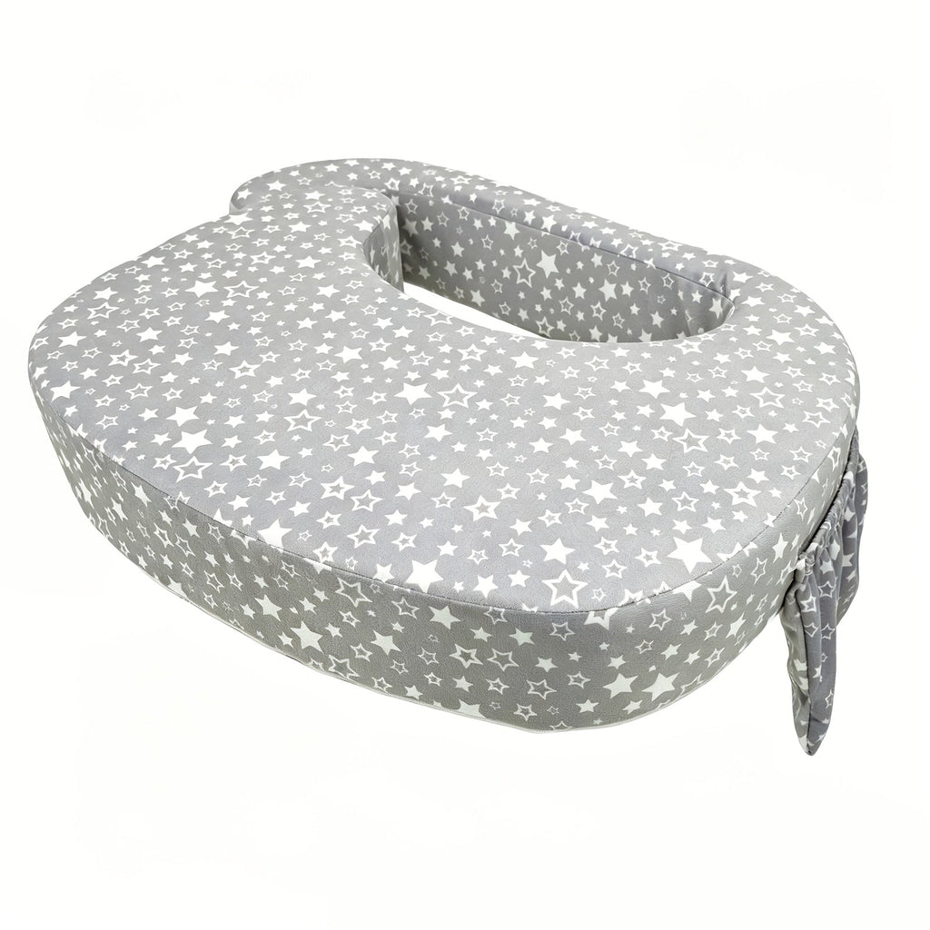 High-Support Nursing Pillow for Breastfeeding & Bottle Feeding, Ergonomic Lap Pillow with Spacious Comfort Surface for Newborns & Infants, 3 Styles Including Grey Stars Pink Bow & Beige Flowers