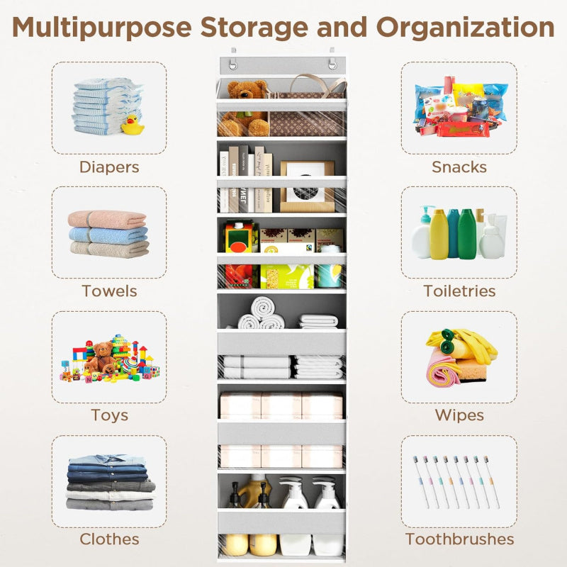 6-Layer Hanging Storage Organizer Rack, Transparent Pocket Non-Woven Vertical Space-Saving Closet Shelf for Diapers Baby Supplies & Bedroom Miscellaneous, 121 lb Capacity