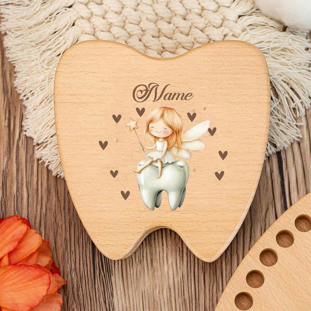 Personalized Baby Tooth Keepsake Storage Box, Custom Name & Color-Printed Design for Incisors Canines & Wisdom Teeth, Tooth Elf & Tooth Angel Designs, Baby Milestone Memory Gift