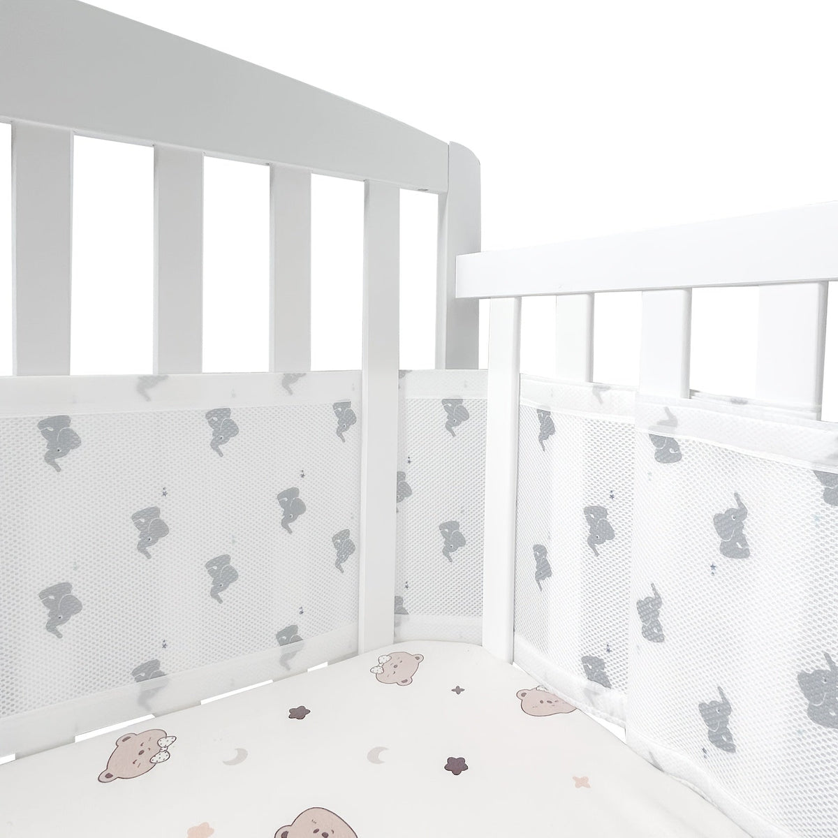 Breathable Crib Mesh Liner, 3mm Single-Layer Breathable Mesh Crib Bumper Liner that Protects Baby Legs & Arms, Fits 3- or 4-Sided Full-Size Cribs, Safe & Compliant, White Grey & Sakura Pink