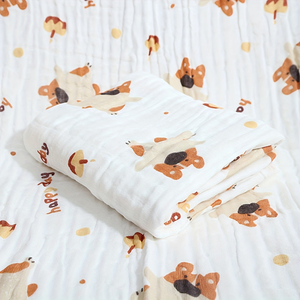 Baby Bath Towel Wrap for Newborns, Soft Absorbent 4-Layer Muslin Gauze Cotton Hooded Bath Towel Blanket for Infants & Toddlers, Cute Print Baby Shower Gift for Boys & Girls