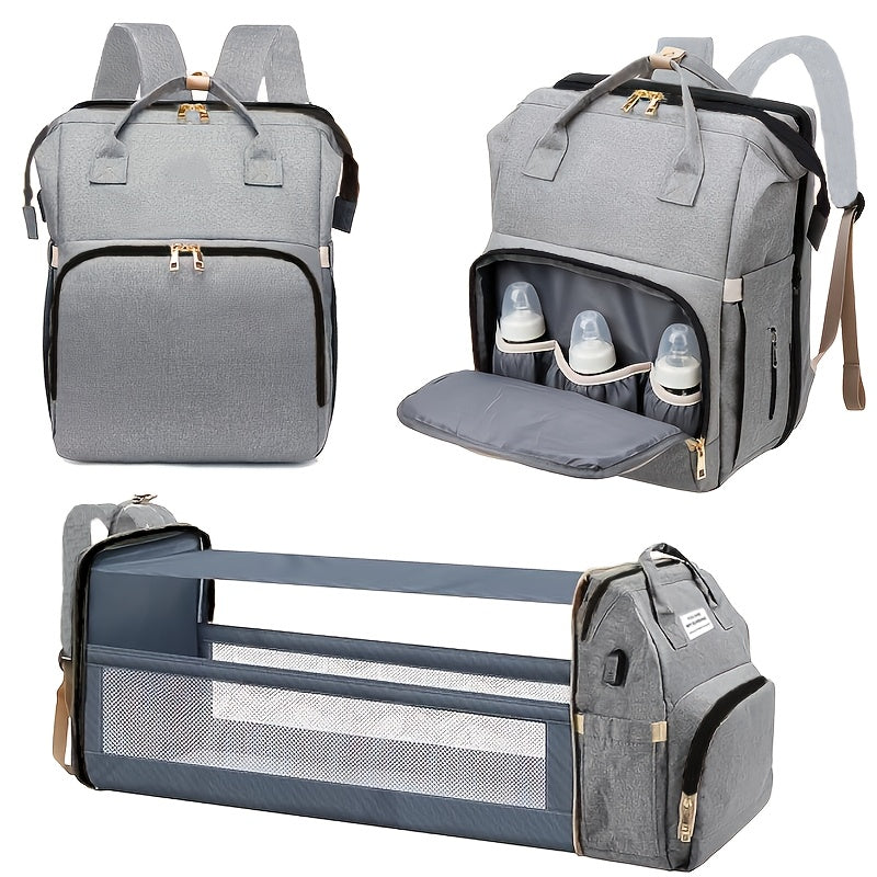 Versatile Baby Diaper Bag Backpack with Stroller Straps & Milk Bottle Pockets, Spacious Stylish Nappy Backpack for Boys & Girls, Infant Diaper Bag, Gray & Black