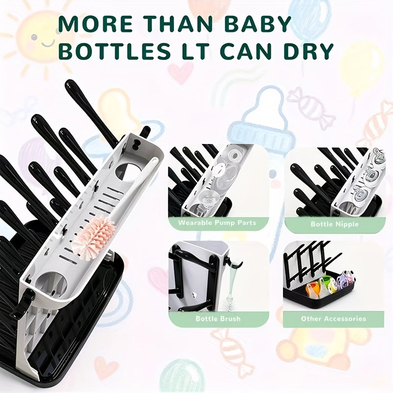 Vertical Baby Bottle Drying Rack with 18 Hooks, Space-Saving Countertop Standing Dryer for Bottles Brushes Pacifiers & Pump Parts, 2 Colors Including Advanced Gray & Mysterious Black