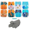 HappyFlute 8-Pack Washable Pocket Cloth Diapers + 8-Pack Inserts Set, Reusable Newborn Baby Cloth Diaper Suit, 4 Print Styles Including Fox & Whale Rainbow & Animals Love & Birds & Plain