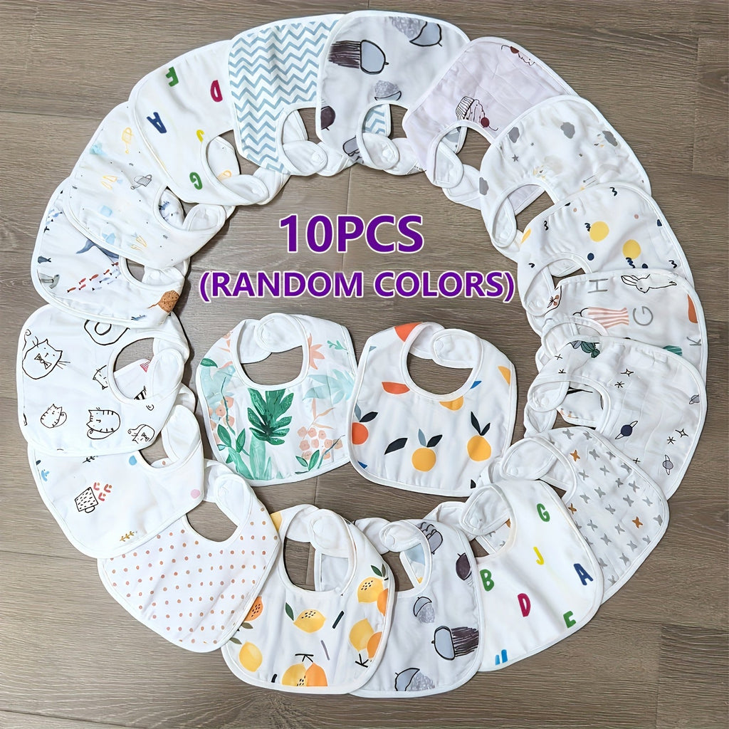10-Piece Random Floral Pattern Gauze Baby Drool Bibs, Soft Muslin Feeding Bibs with Cute Floral Design for Infant Girls & Boys, Random Pattern Assortment
