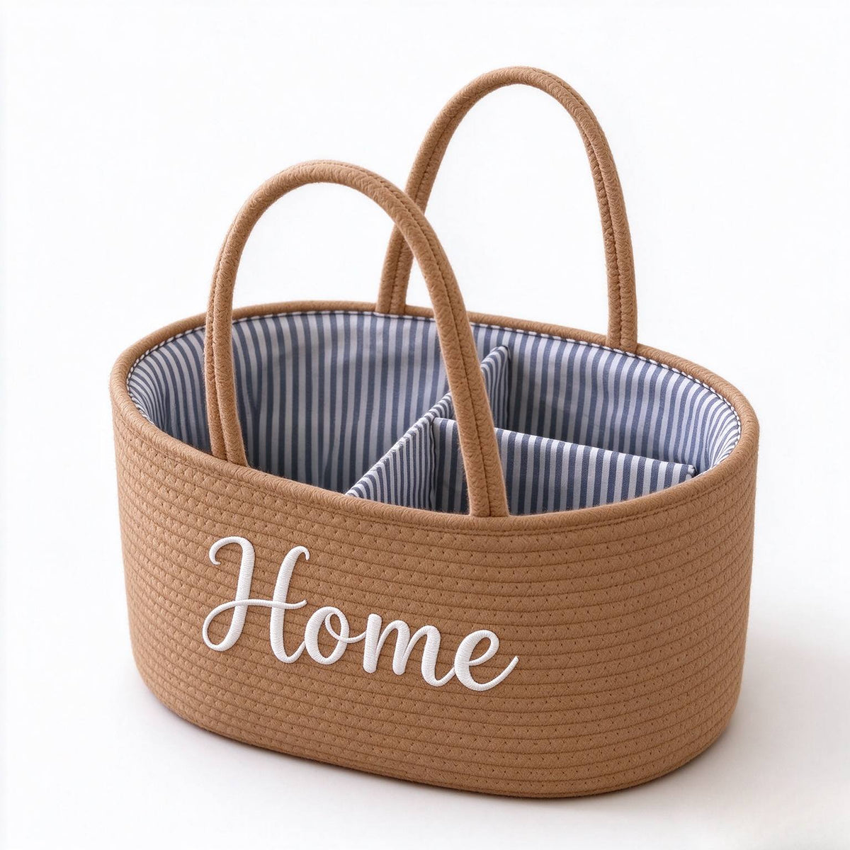 Large Rope Storage Basket with T-Shaped Dividers, 14x9x7 Inch Nursery Diaper Organizer Basket for Diapers Bottles Toys & Household Items, Woven Bin for Baby Room & Home Organization