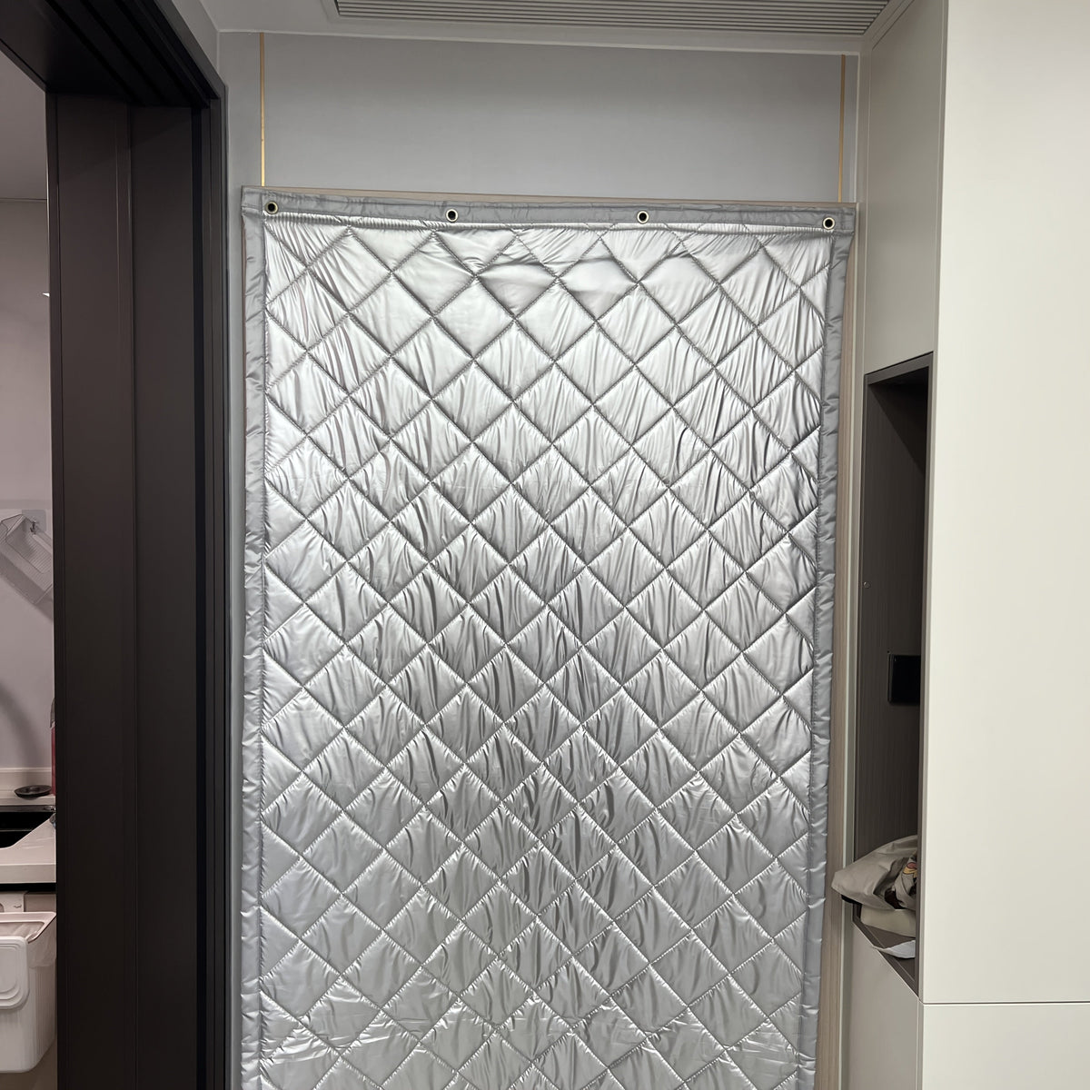 Thermal PU Door Curtain - Winter Insulation, Windproof & Cold-Resistant Partition Curtain, Checkered Pattern, Polyester - 35" & 39" Wide - Grey & Brown