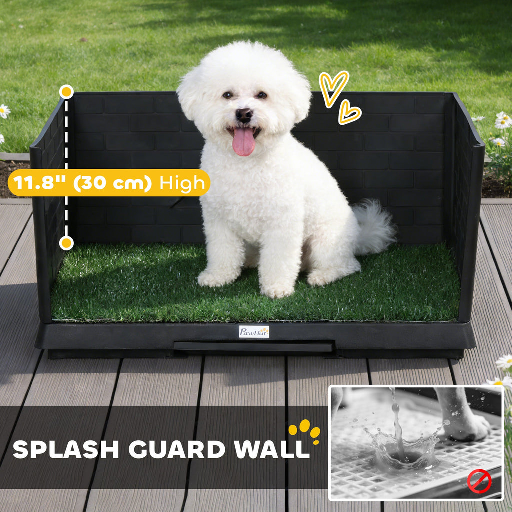 Dog Grass Pad with High Walls & Drainage Tray, 29.5"x20" Indoor Puppy Potty Training Litter Box, Artificial Turf Pee Pad Holder for Small Medium Dogs, Mess-Free Slide-Out Tray