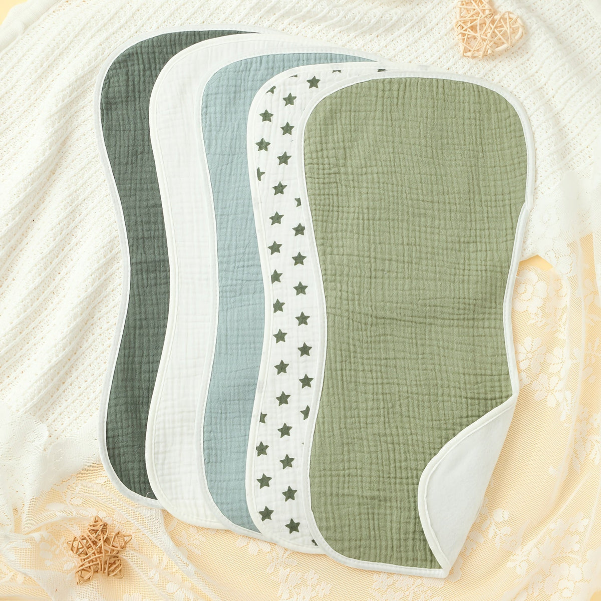Muslin Baby Burp Cloths Set, Soft & Absorbent Printed Designs for Boys & Girls, 3-Piece Polka Dot, 4-Piece Rainbow Print & 5-Piece Star, Ideal Feeding Cloths for Infants & Toddlers