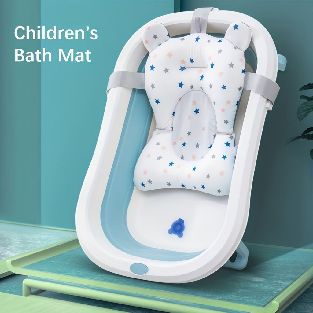 Baby Bath Seat Support Net & Cushion, 18x13 Inch Soft Anti-Slip Bath Mat Pillow for Newborn to Toddler Tub, Star Dinosaur Crown Pink & Blue Styles
