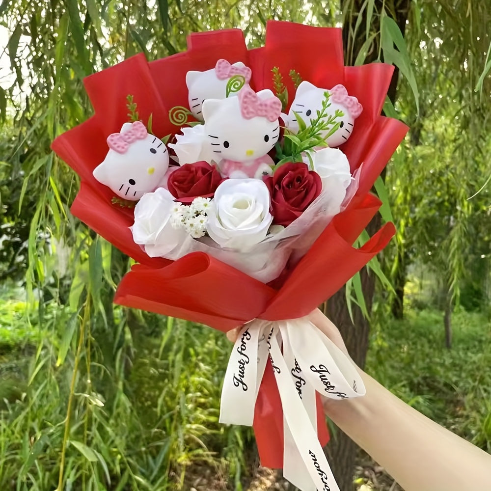 Artificial Rose Flower Arrangement – Character Design Home & Wedding Decor Photo Prop Gift for Christmas Valentine’s Day & Mother’s Day