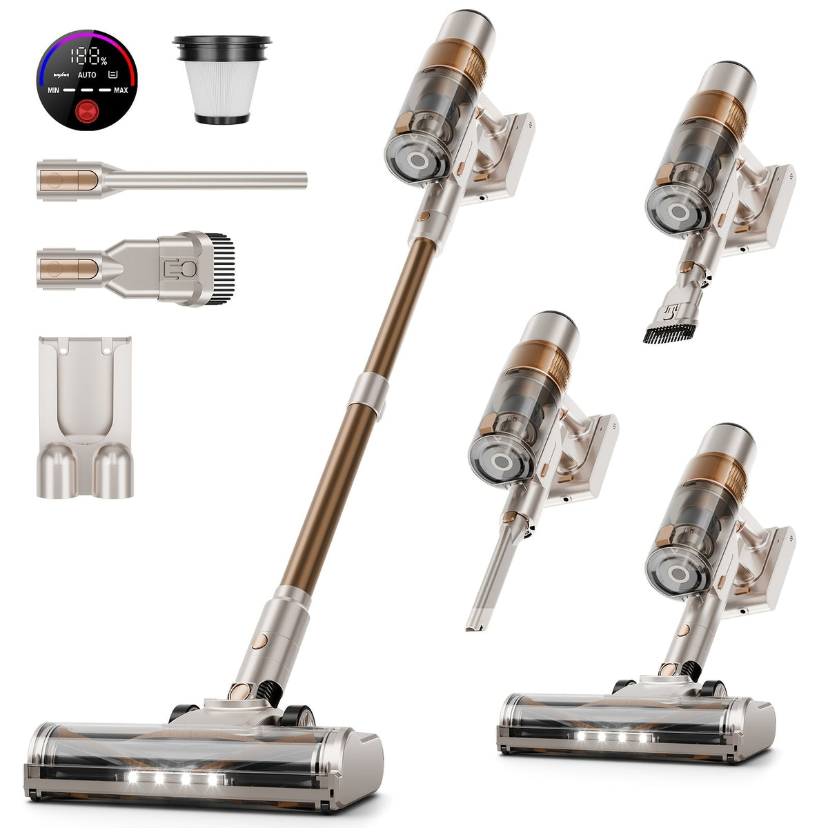 Cordless Vacuum Cleaner 550W 62Kpa Powerful Suction LED Smart Display Anti-Tangle Brush Removable Battery Lightweight All-in-1 for Home Carpet Pet Hair Hardwood Floor Multiple Colors