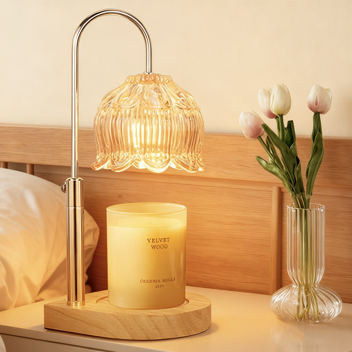 Crystal Lily Candle Warmer Lamp - 2/4/8-Hour Timer, Adjustable Temperature, Electric Wax Melting Lamp for Scented Jar Candles, Elegant Home Decor Gift - Bulb Not Included