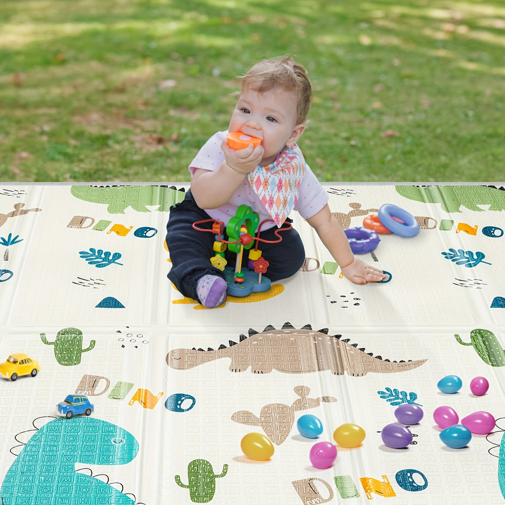 Foldable Safety Foam Baby Play Mat, 50 × 50 × 0.4 Inch Thick Reversible Double-Sided Portable Playpen Floor Mat, Soft Cushioned Baby Activity Mat for Infants & Toddlers, Seahorse & Stars