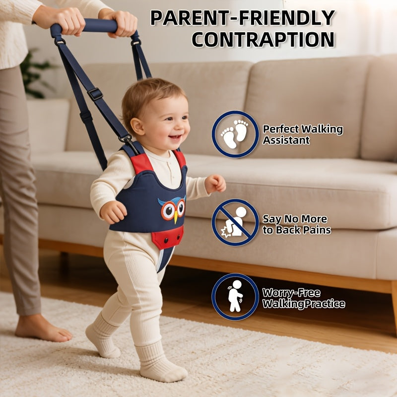 Handheld Infant Walking Support Belt, Toddler Walker Aid with Penguin Print for Ages 6-36 Months, One-Size Walking Assistance Belt for Baby Boys & Girls, Pink Blue & Grey