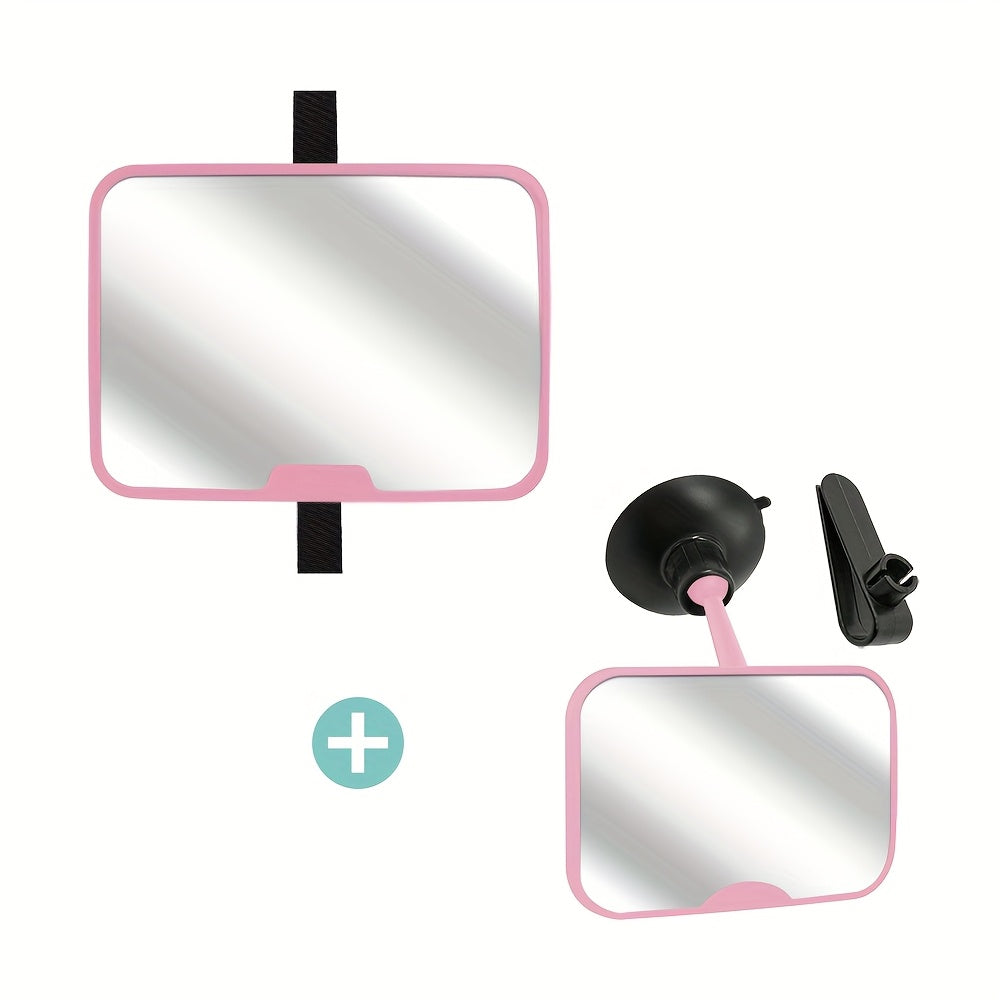 2-Piece Baby Car Mirror Set, 360° Rotatable Shatterproof Rear-Facing Car Seat Mirror & Clip-On Forward-Facing Mirror, Wide Crystal Clear View, Universal Fit, Black Gray & Pink