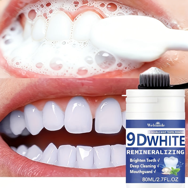 9D White Remineralizing Hydroxyapatite Tooth Powder - Deep Cleaning, Fresh Breath & Oral Health - Daily Use for Women & Men - 80ml / 2.7 fl oz