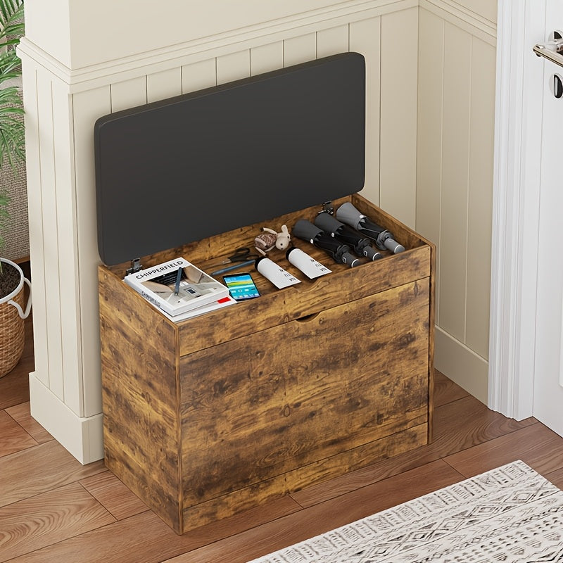 Multifunctional Shoe Cabinet with Upholstered Seat & Drawers – Entryway Shoe Bench Storage All-in-One in Brown & White