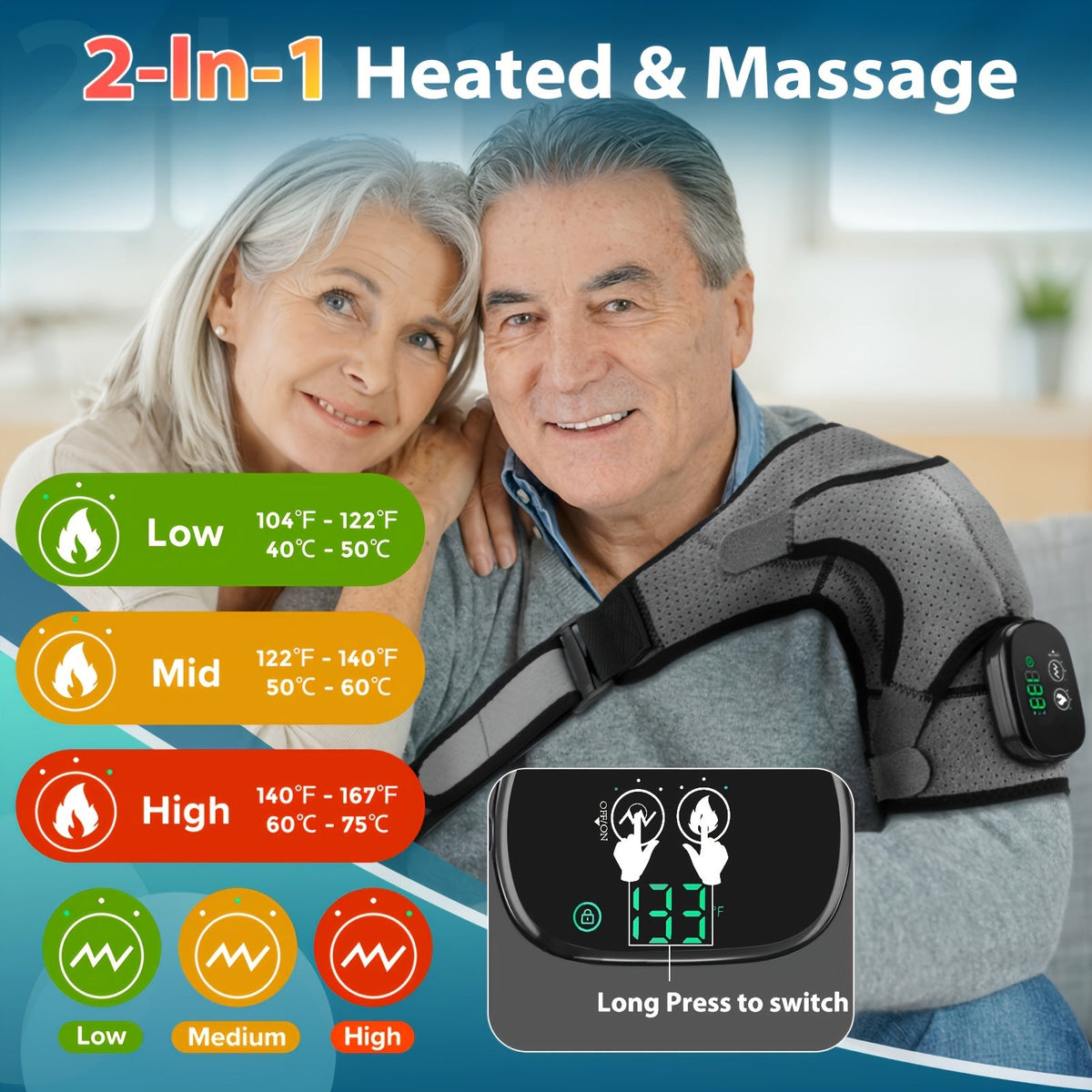 Wireless Heated Shoulder Wrap & Massager - 3 Heat & 3 Vibration Settings, Adjustable Straps, for Shoulder & Knee Pain Relief, Portable for Home & Travel - 2026 Remote Control Model
