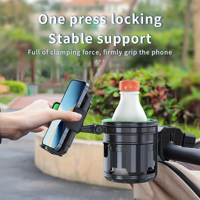 3-in-1 Stroller Cup Holder with Cell Phone Holder, Multifunctional Universal Baby Stroller Organizer Accessory for Cups Bottles & Phones, Fits Most Strollers & Bikes