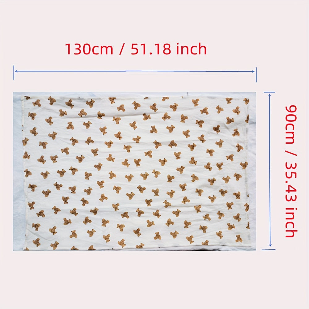Double-Layer Cotton Gauze Baby Swaddle Blanket with Cute Bear Print, Soft Muslin Bath Towel Blanket for Newborns & Infants, 35x51 Inch Multi-Use Swaddle Wrap for Boys & Girls