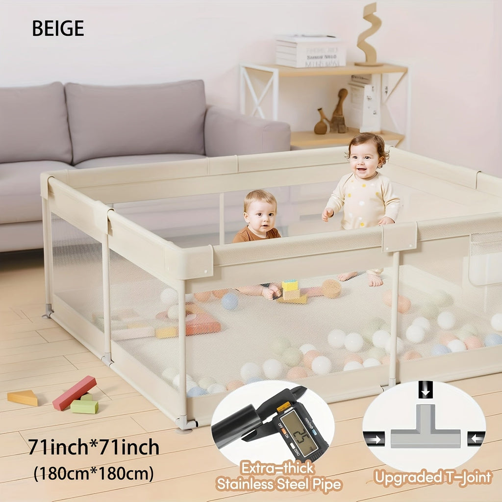 Baby Playpen & Kids Activity Center, Sturdy Safe Soft Breathable Mesh Indoor & Outdoor Toddler Play Yard, Easy Assembly Durable Baby Play Pen for Infants & Toddlers, Multiple Sizes, Beige & Grey