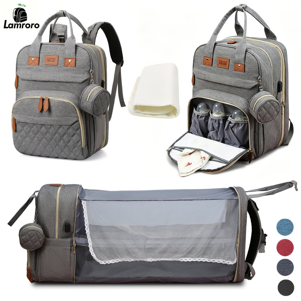 Lamroro Diaper Bag Backpack with Changing Station & Pad, Large Capacity Multi-Functional Travel Bag for Moms & Dads, Stylish Baby Shower Gift, 4 Colors Including Red Black Light Blue & Dark Blue
