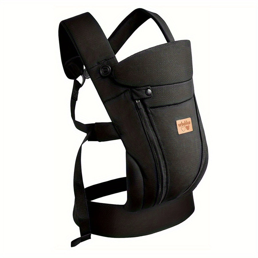Vrbabies Ergonomic Baby Carrier & Chest Sling, Hands-Free Breathable Newborn to Toddler Wrap Carrier with Sitting Support, Infant Baby Wearing Sling for Moms & Dads, Dark Gray & Black