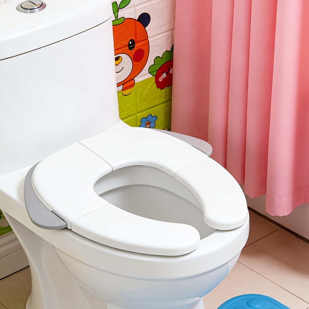 Foldable Portable Kids Toilet Seat Cushion, Puppy Pattern Collapsible Training Seat with Non-Slip Pad & Travel Bag, Splash-Proof Easy to Clean, Fits Most Toilets for Boys & Girls, Gray Blue & Pink