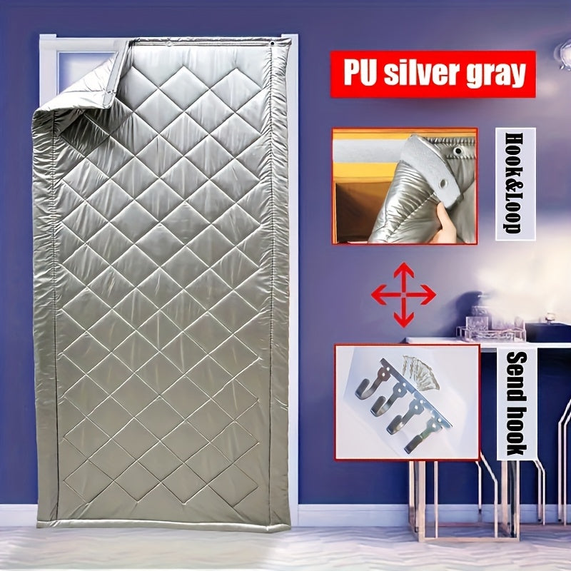 Thermal PU Door Curtain - Winter Insulation, Windproof & Cold-Resistant Partition Curtain, Checkered Pattern, Polyester - 35" & 39" Wide - Grey & Brown