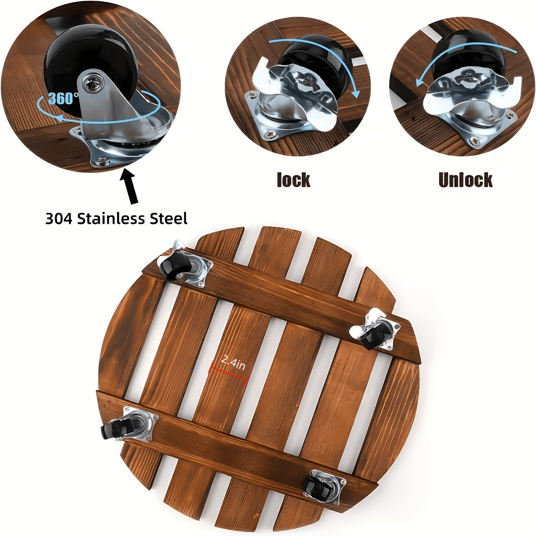 Acacia Wood Rolling Plant Caddy - 15.7" Round Plant Stand with 360° Lockable Wheels, 360 lb Capacity, Pre-Assembled, Indoor & Outdoor - 2-Pack or 4-Pack