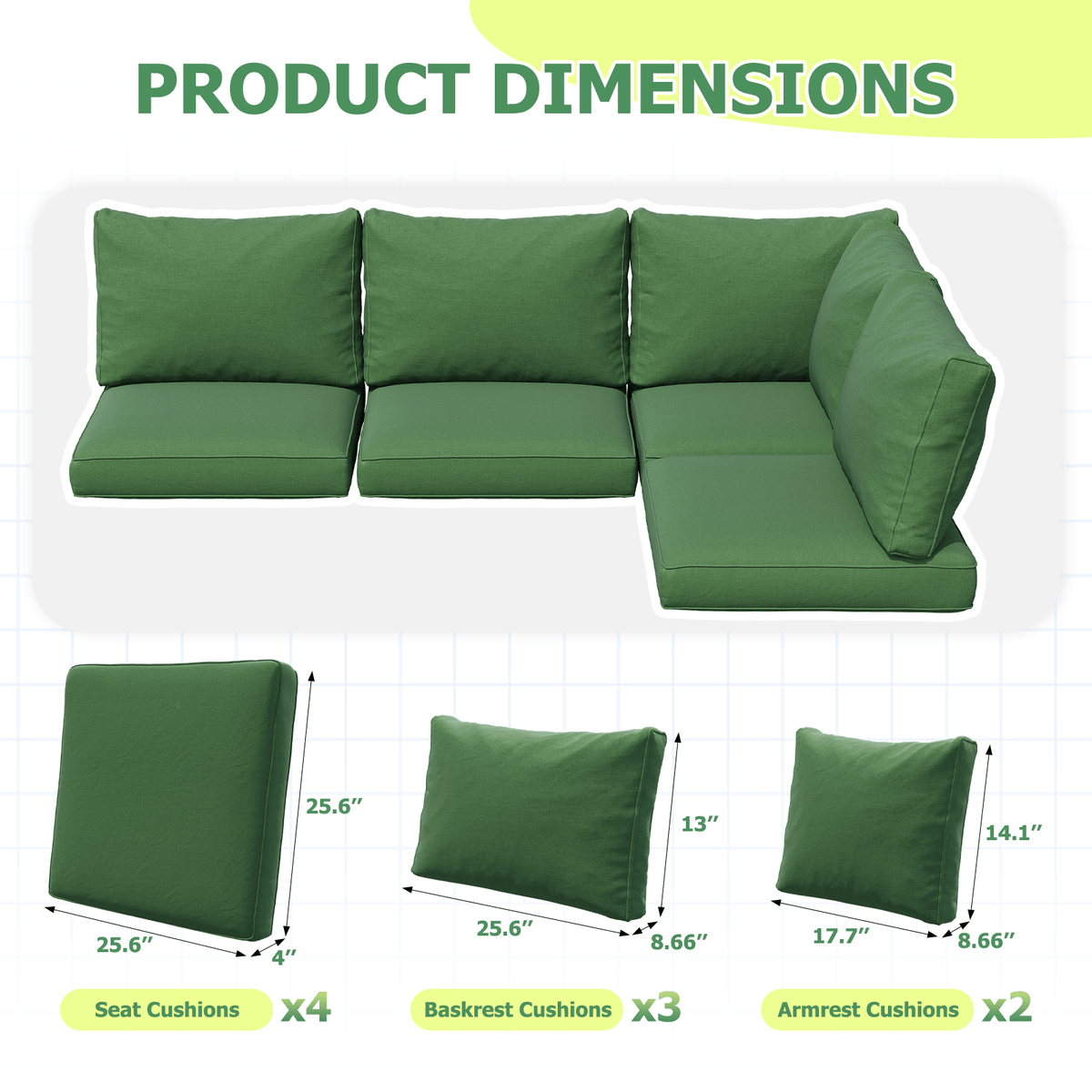 9 or 14 Piece Outdoor Replacement Cushions for L-Shaped Sectional Sofa Deep Seat Water-Repellent High-Resilience Foam Patio Furniture Cushion Set 4 6 Seat Wicker Couch