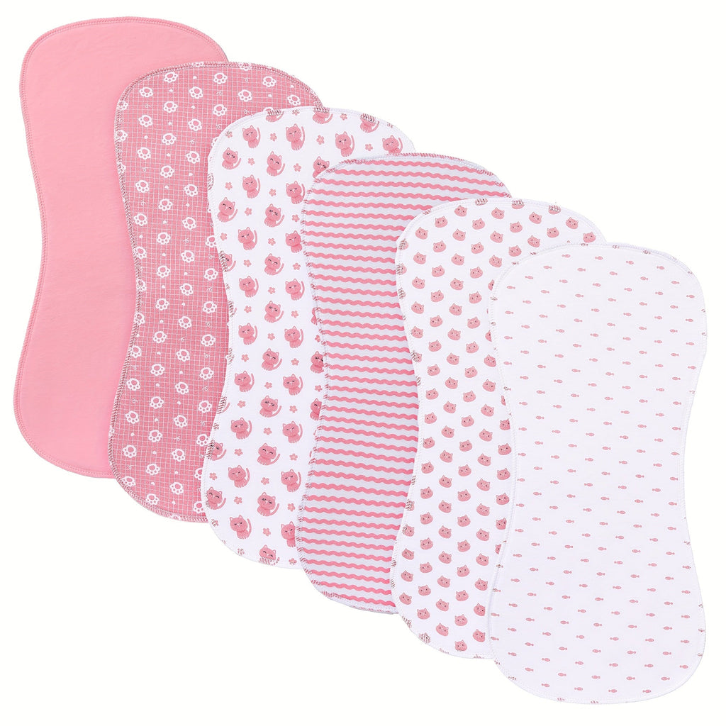 6-Pack Soft Absorbent Baby Burp Cloths, Cute Spit-Up Towels for Newborns & Infants, Gentle Baby Shoulder Cloth Set for Feeding Burping & Drool, Pink
