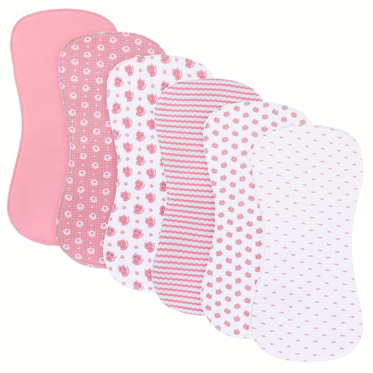 6-Pack Soft Absorbent Baby Burp Cloths, Cute Spit-Up Towels for Newborns & Infants, Gentle Baby Shoulder Cloth Set for Feeding Burping & Drool, Pink